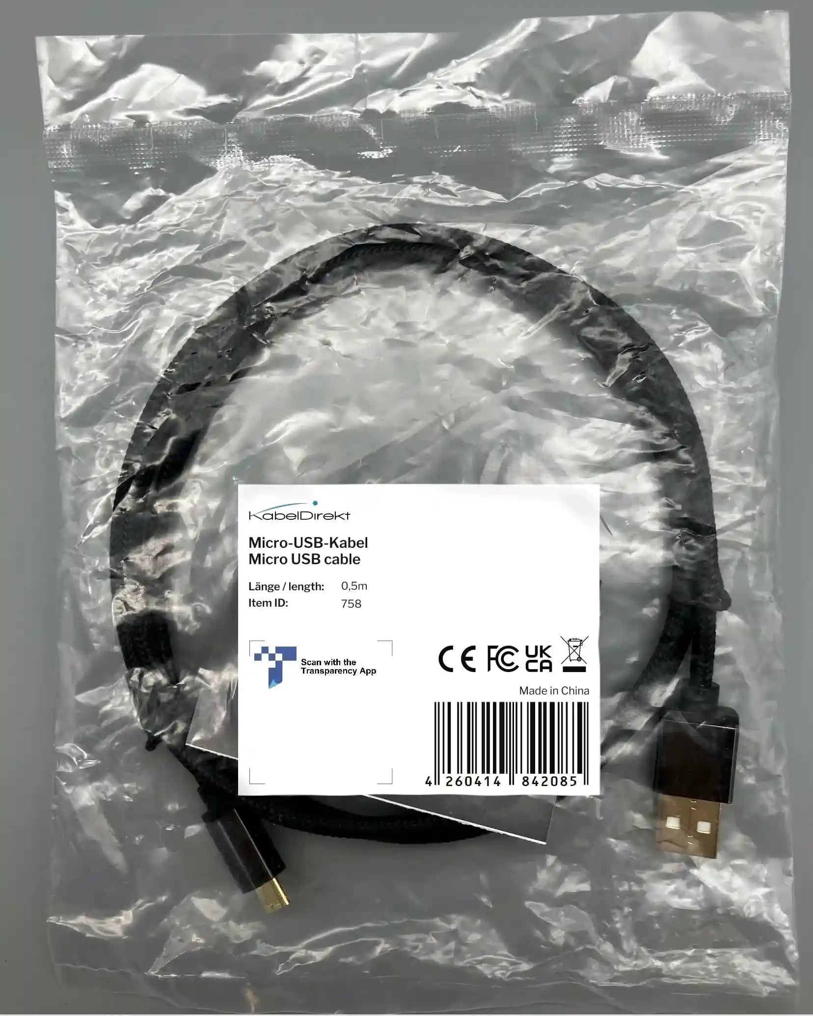 KabelDirekt – 0.5m Micro USB Cable (USB 2.0, Synch & Charge Cable, nylon) PRO Series - Safqqa Egypt