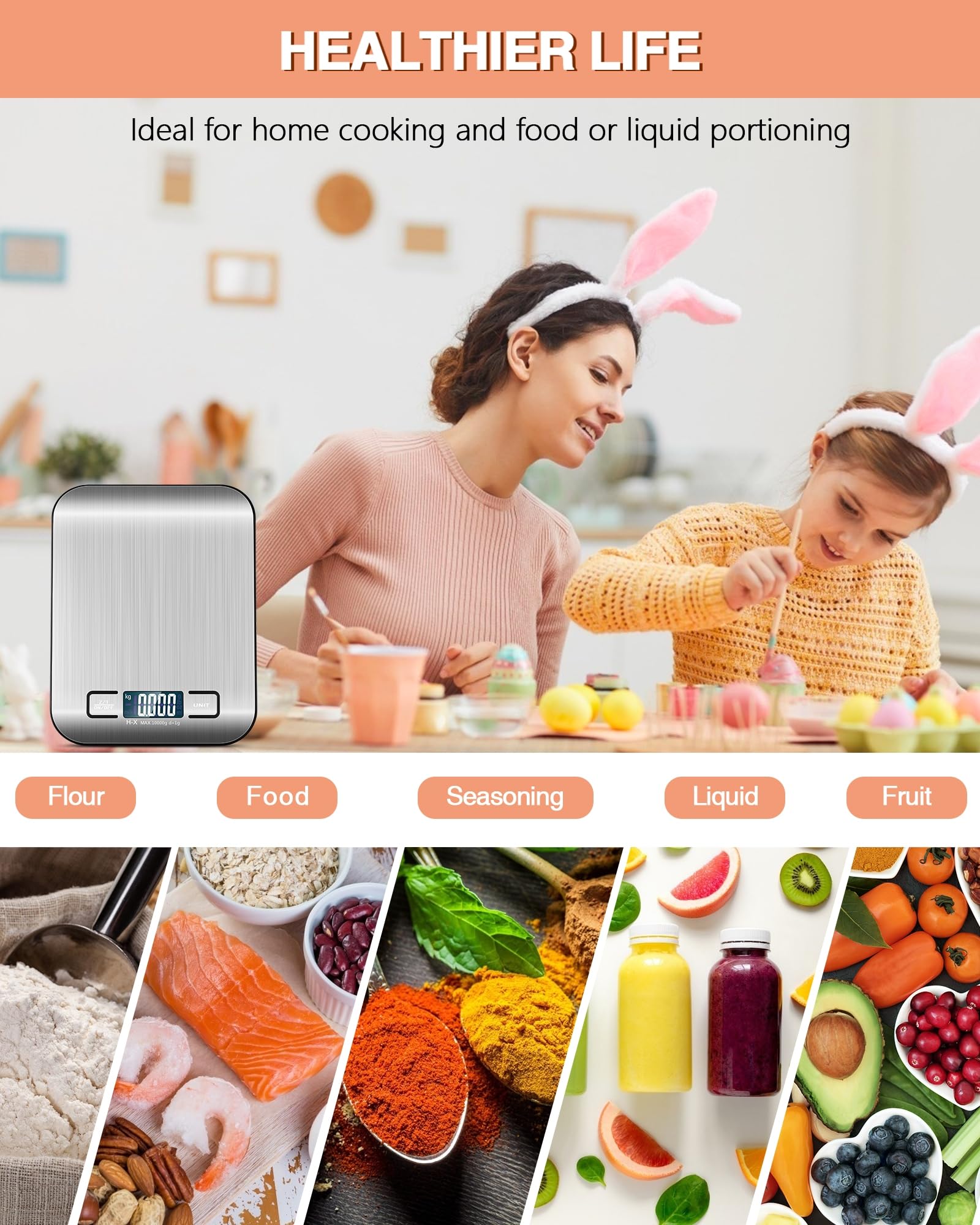 ميزان المطبخ الرقمي أداة دقيقة ومريحة للخبز والطهي والتحكم في المقادير. بسعة 10 كجم، يمكنه قياس الكميات الصغيرة والكبيرة بسهولة. توفر الشاشة LCD قراءة واضحة