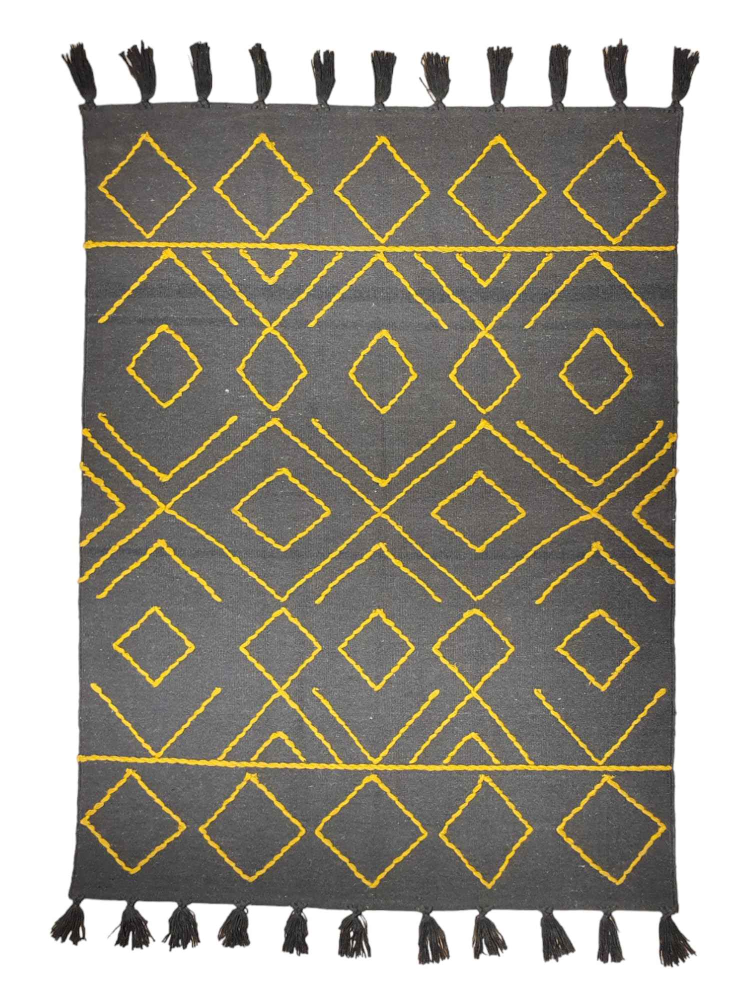 Kilim Studio | Wool Rug, 2 X 3 M, Dark Grey And Mustard - Safqqa Egypt