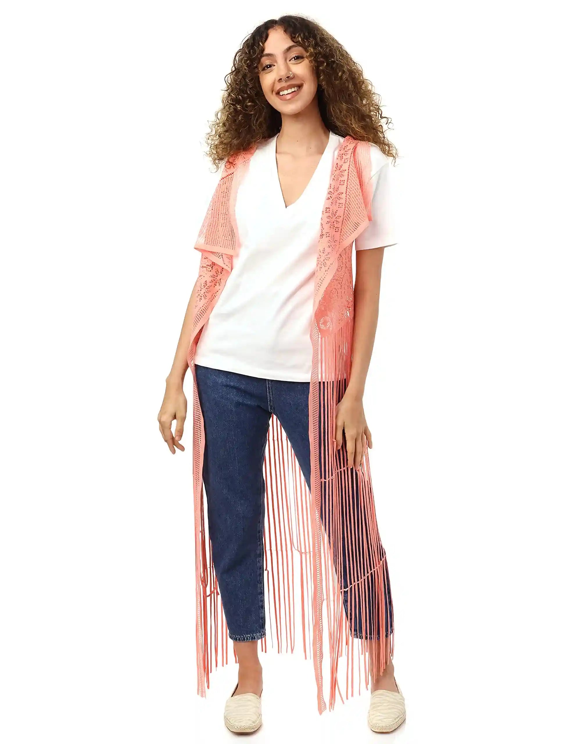 JAMILA Women fringed net cardigan SWEATER - Safqqa Egypt