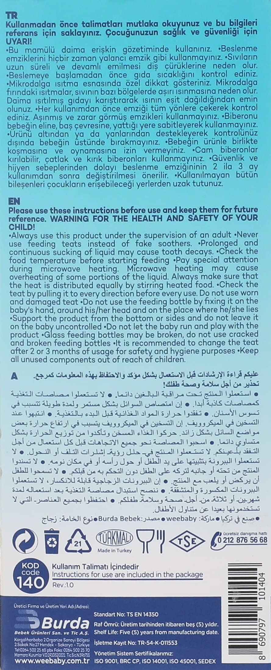 Wee Baby 140 Heat Resistant Glass Feeding Bottle with Wide Silicone Teat, 180 ml - Pink - Safqqa Egypt