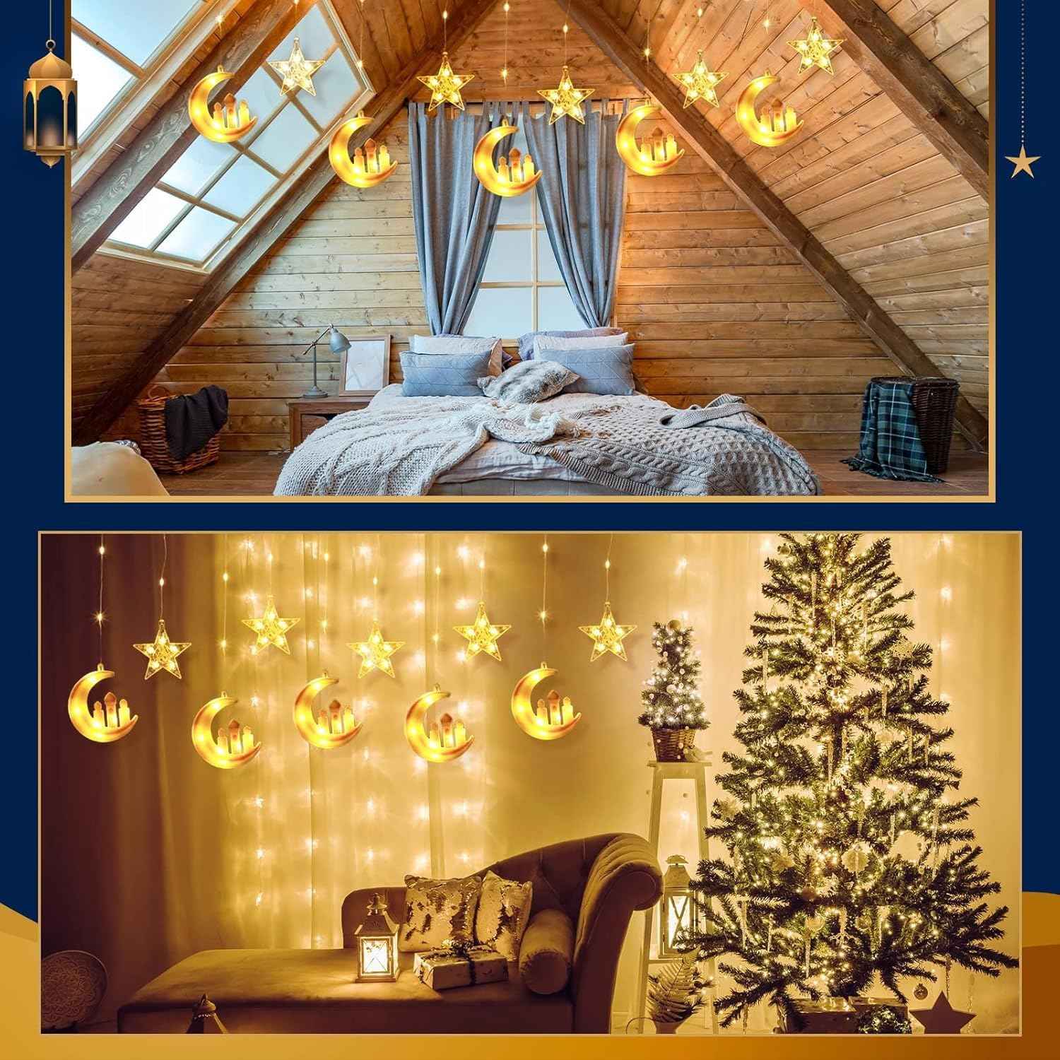 Ramadan Decoration Lamp, 8 Lighting Modes, Battery Operated Ramadan Lamp for Indoor Use, Curtains, Home, Party - Safqqa Egypt