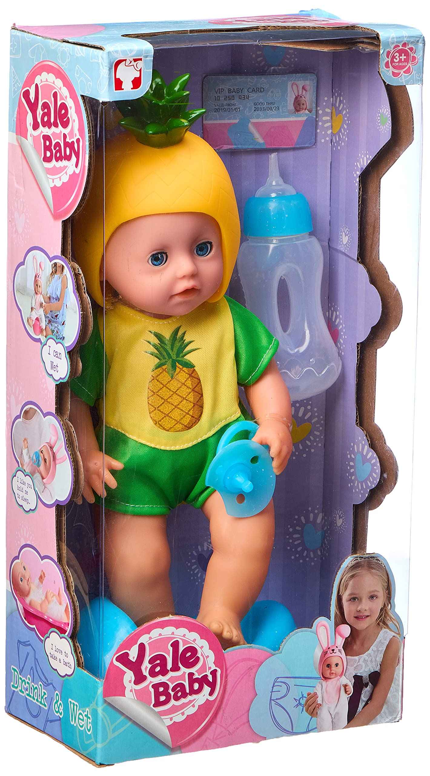 Drink and Wet Doll with Pineapple Costume for Kids, 5 Pieces - Multi-Color - Safqqa Egypt