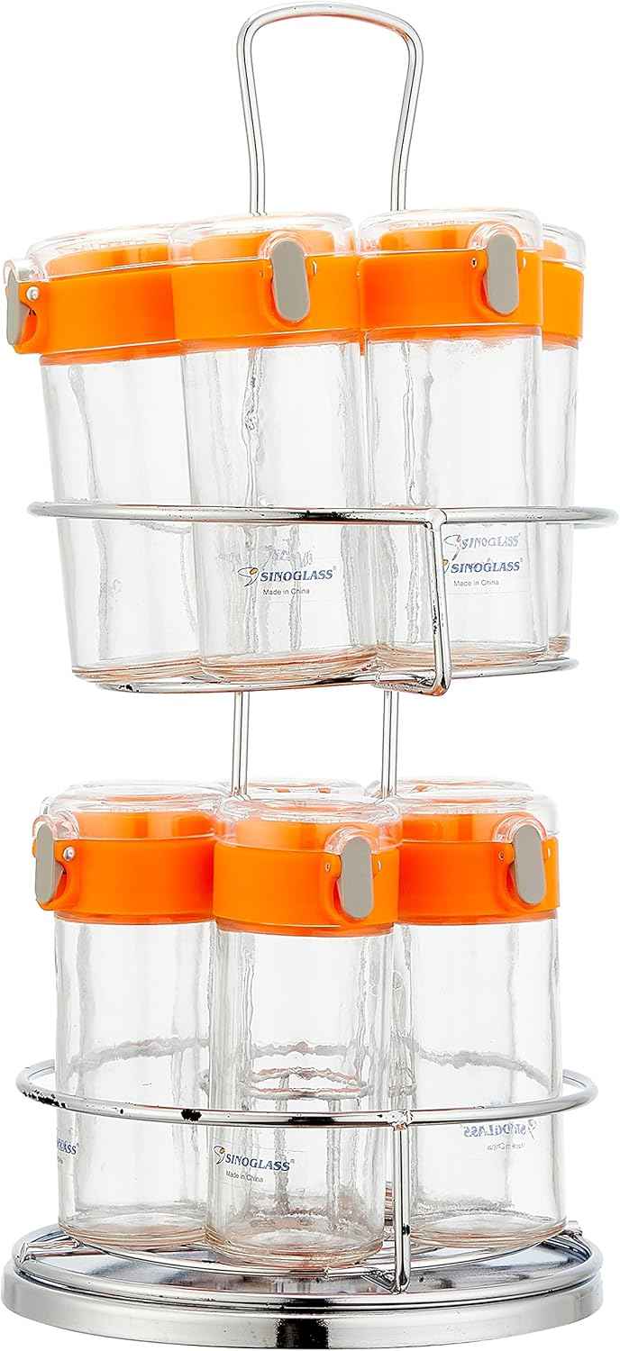Home International Spices Jar Set, 12 Pieces - Silver and Orange - Safqqa Egypt