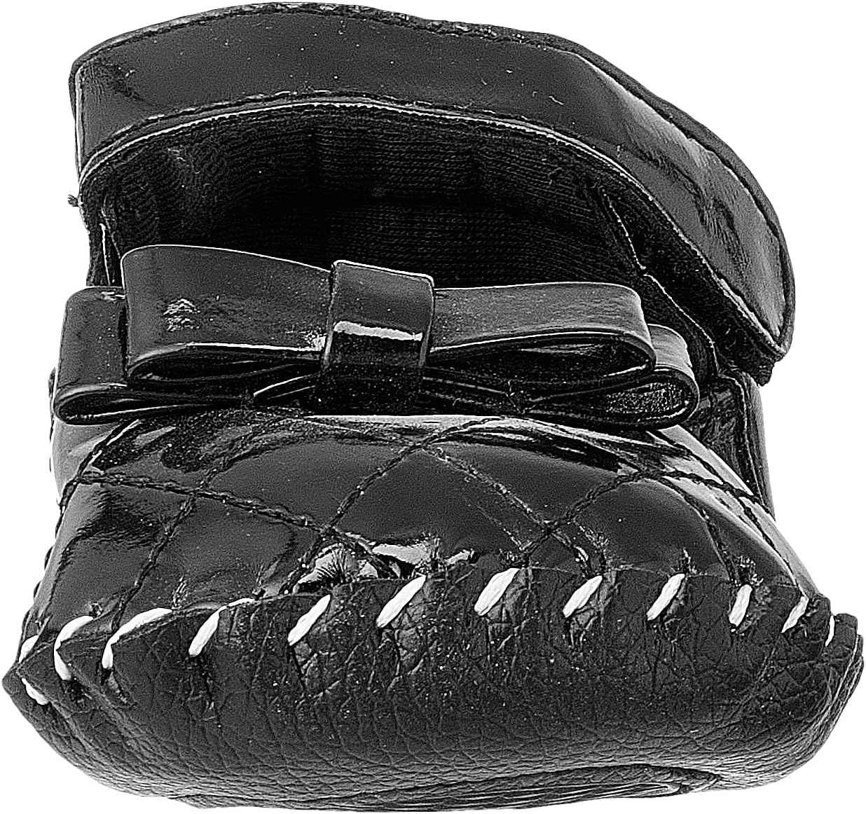 Mix & Max Quilted Patent Faux Leather Velcro-Strap Bow-Detail Shoes for Girls - Black, 12 - 18 Months - Safqqa Egypt
