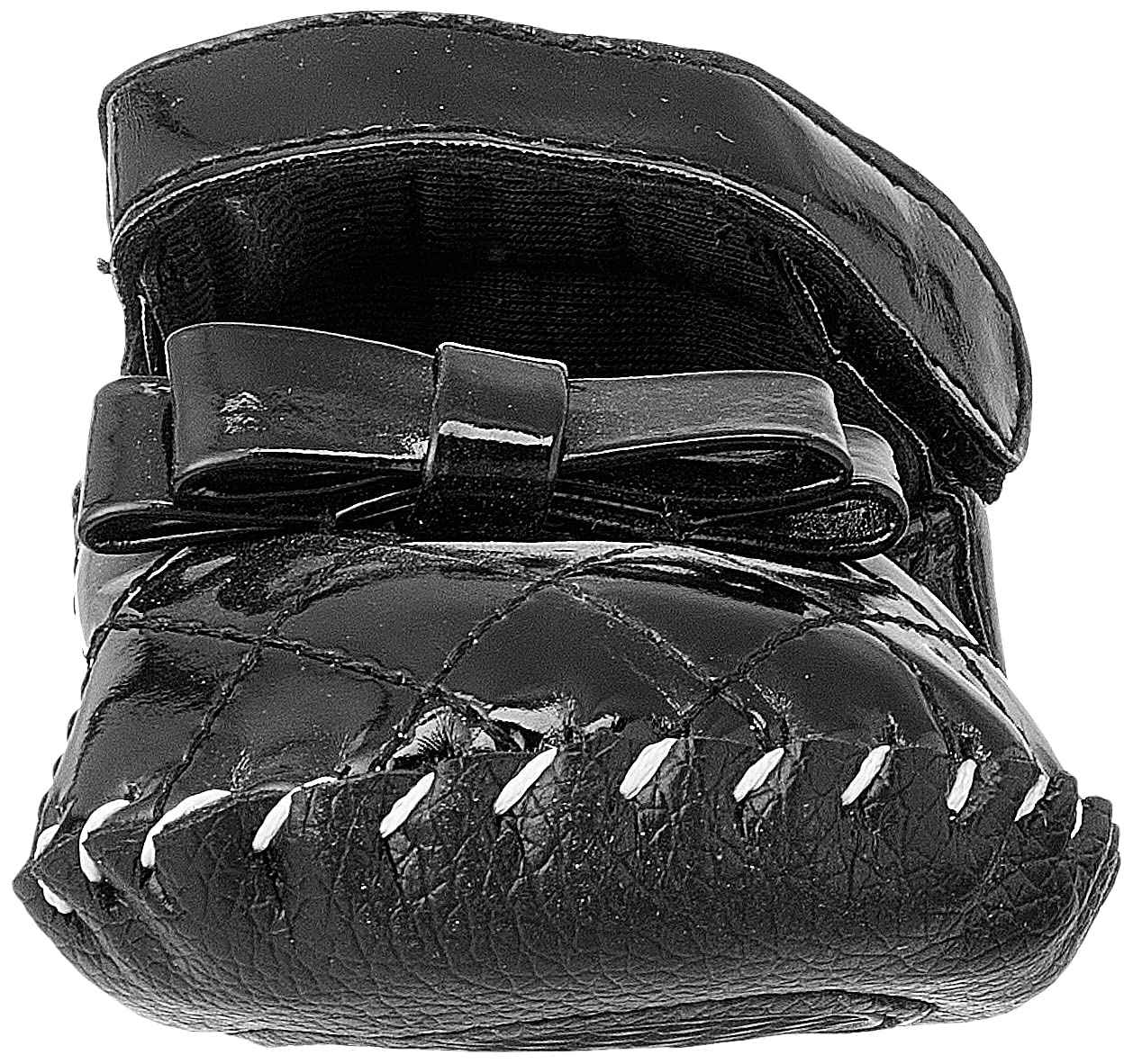 Mix & Max Quilted Patent Faux Leather Velcro-Strap Bow-Detail Shoes for Girls - Black, 12 - 18 Months - Safqqa Egypt