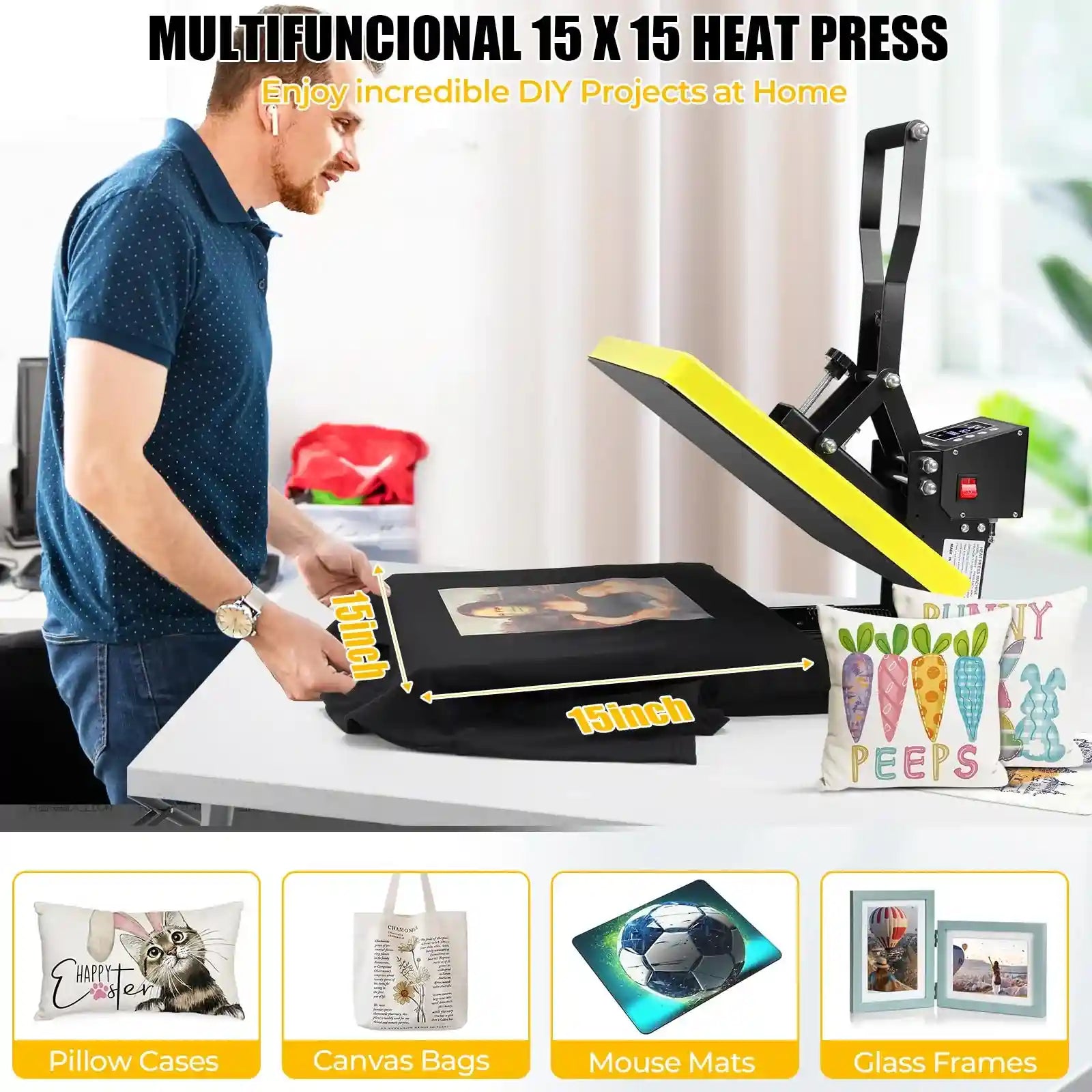 Whubefy - 15" x 15" Sliding Heat Press, Heat Press Machine for T-Shirts, Bags, Mouse Pads and More, Dual Tube Fast Heating, Printer - Safqqa Egypt
