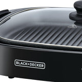 BLACK+DECKER Electric Health Grill, 1500W, Family-Sized Non-Stick Griddle with Glass Lid, 5-Level Temperature Control, Cool-Touch Handles, Efficient Fat Draining, Dishwasher Safe, Black - GH1500-B5-Have Scratches