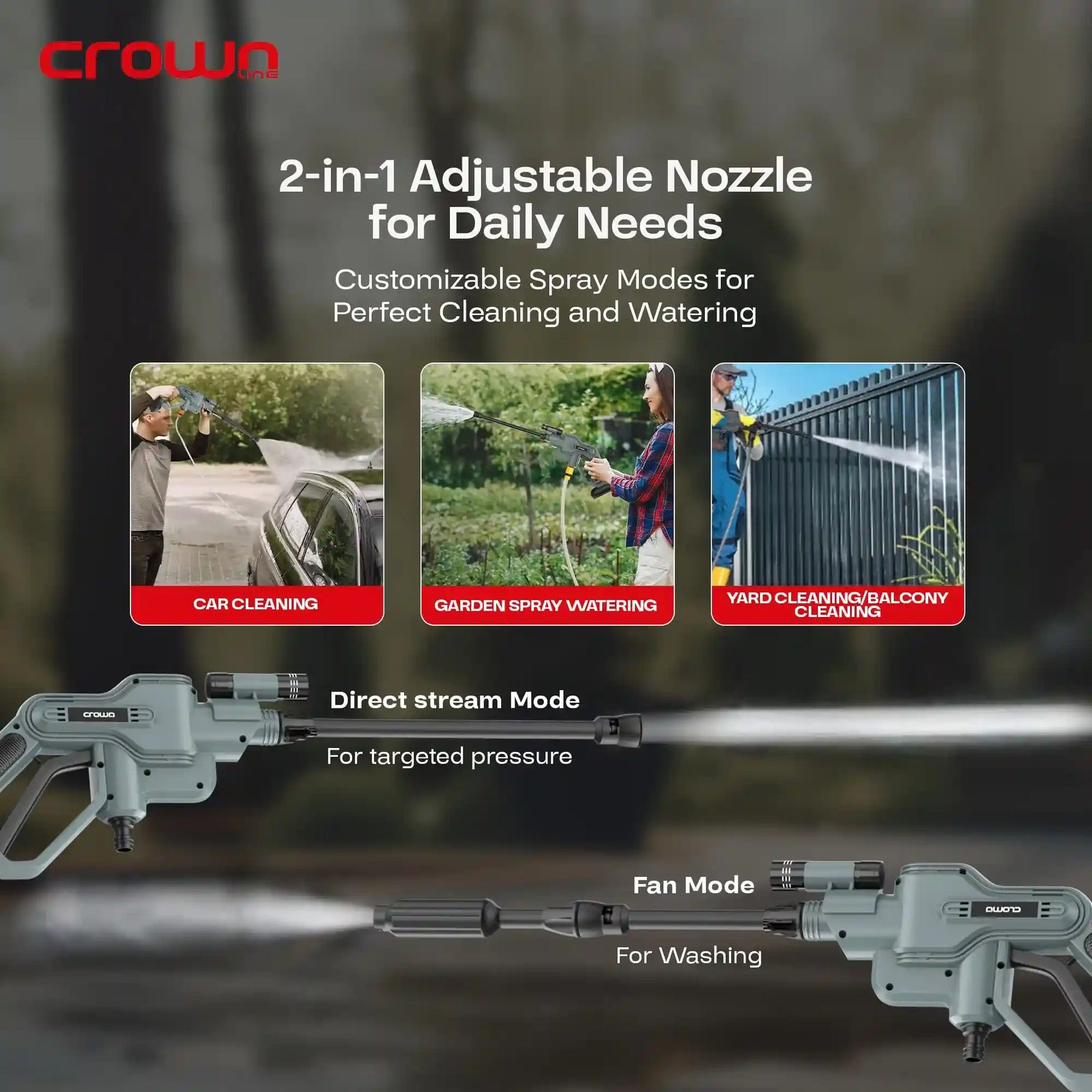 Crownline Cpw 264 Cordless Pressure Washer, 200 290 Psi/14 20 Bar, Battery: Dc 18.5V, Power: 130W,Ac 100 240 V, 50/60 Hz, - Safqqa Egypt