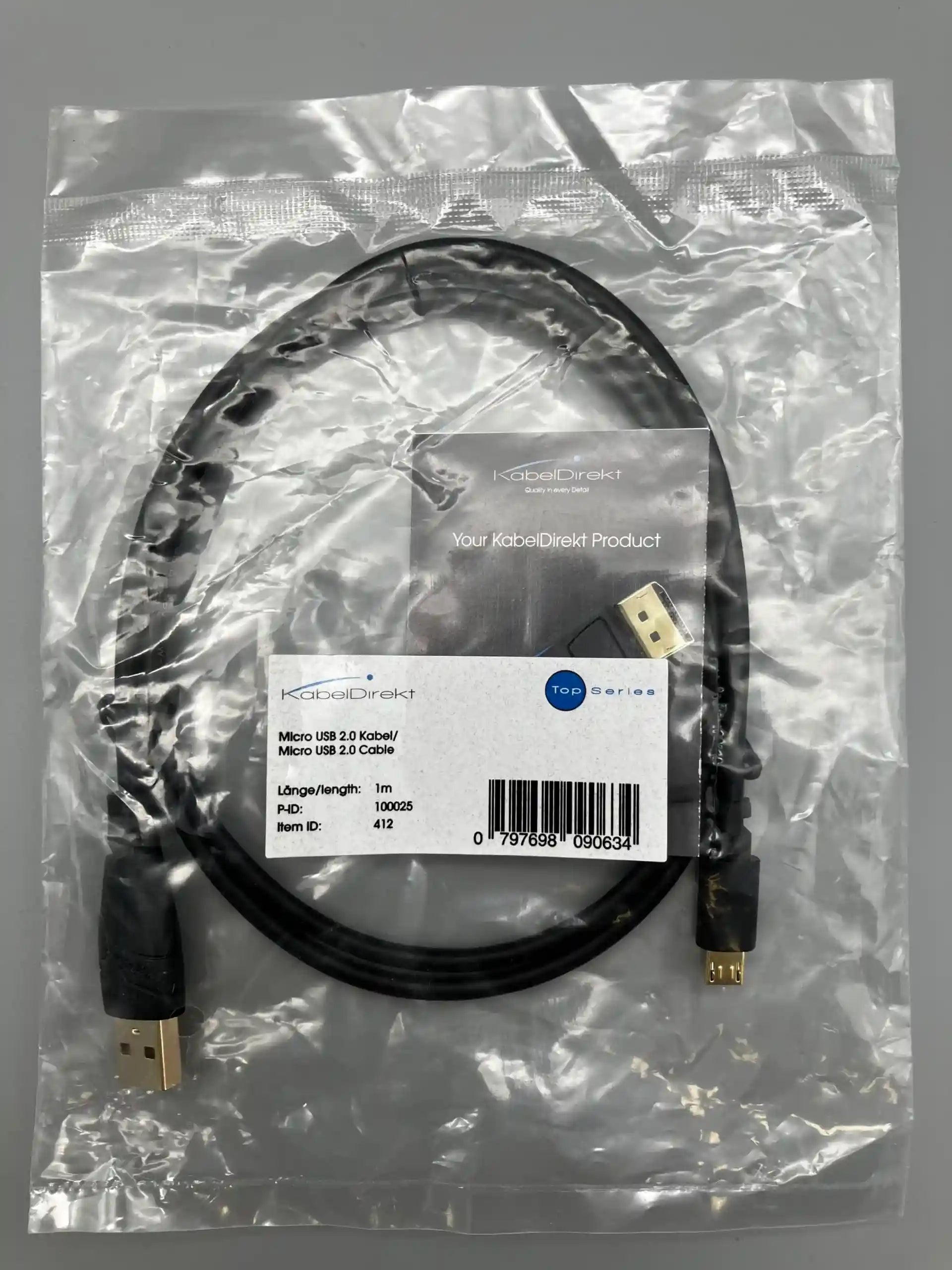 KabelDirekt 1m Micro USB Cable (USB 2.0, Sync & Charge, Black) TOP Series - Safqqa Egypt