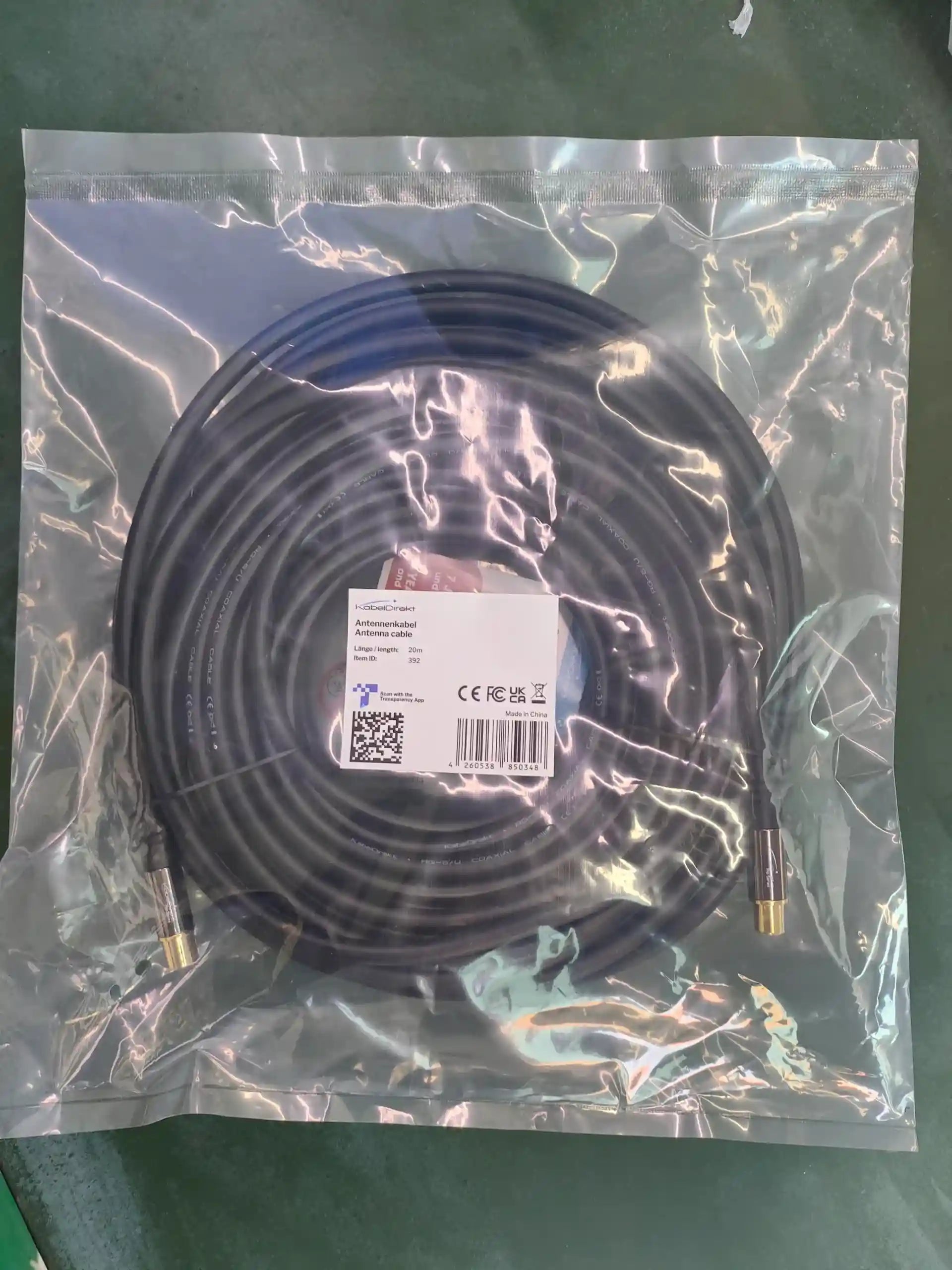 KabelDirekt – 4K TV Aerial Cable, Coaxial Cable – 20m – For Digital & Analogue TV, Metal Connectors – Available in 0.5-20m (Plug to Socket, for DVB-C/DVB-T/DVB-S, black) - Safqqa Egypt