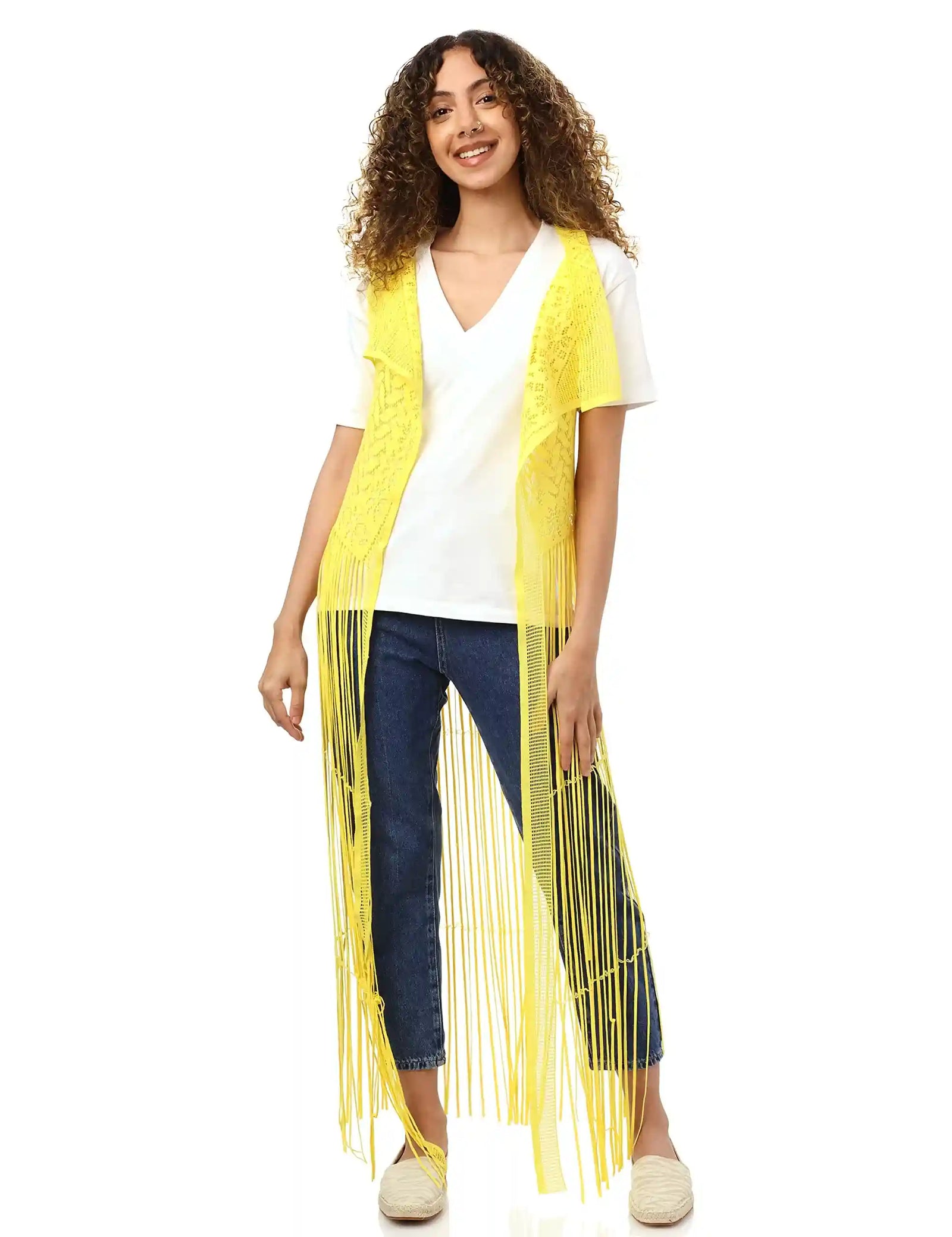 Jamila Women fringed net cardigan Sweater - Safqqa Egypt