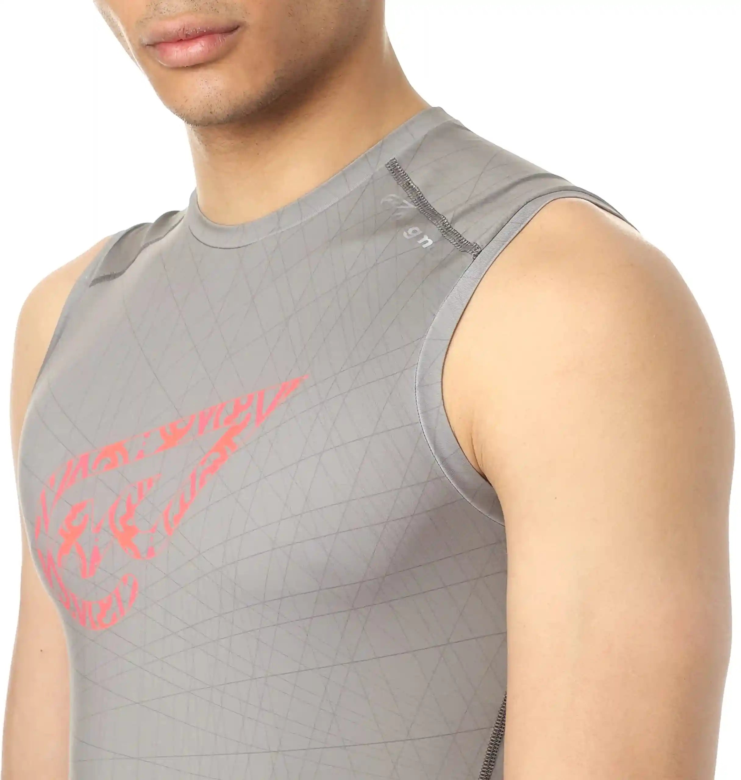 Magma Patterned Contrast Front Logo Slim-Fit Sports Tank Top for Men - Safqqa Egypt