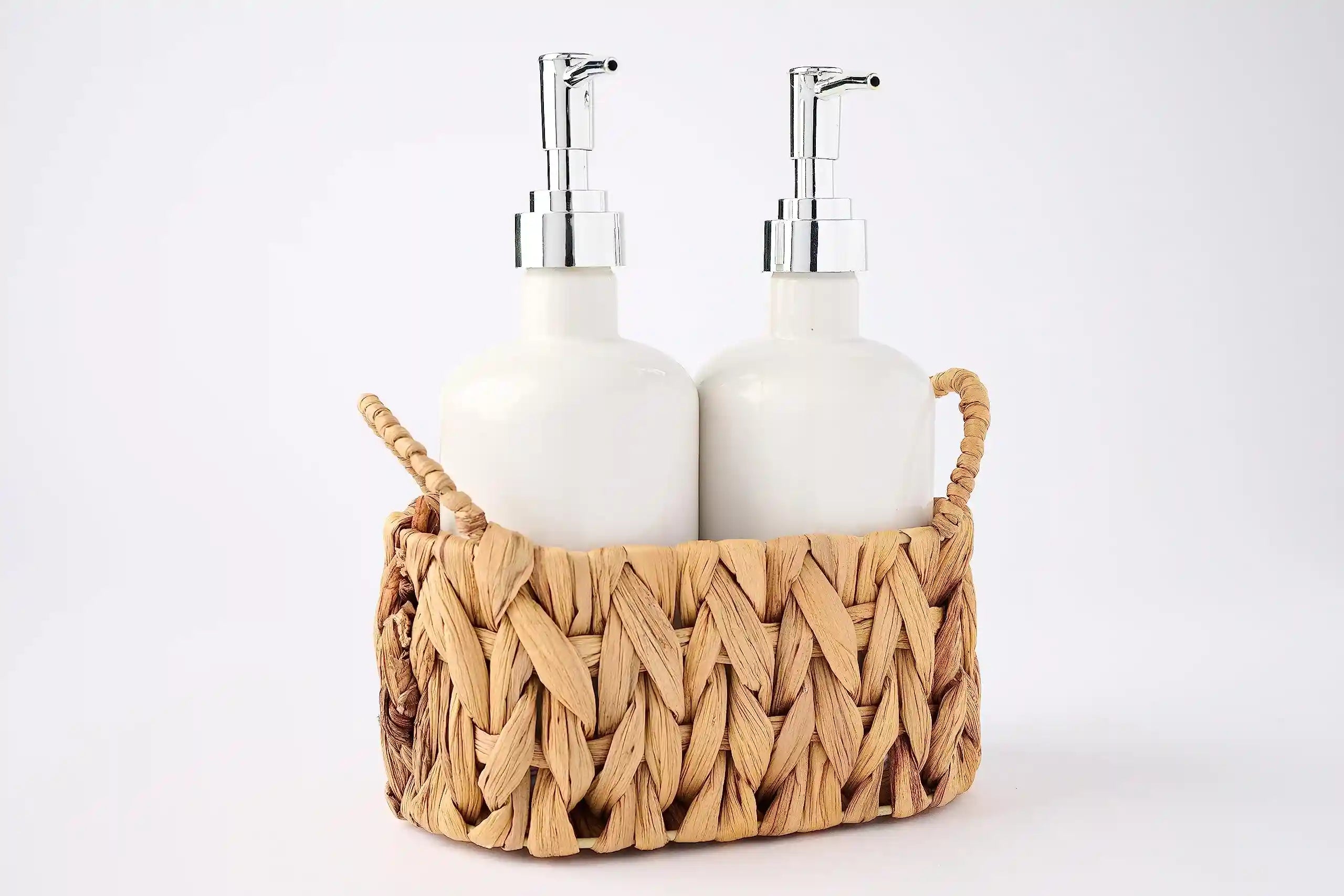 Mud Pie Soap Pump Set, Water Hyacinth, Pump 8" x 3" Dia | Basket 4" x 7" - Safqqa Egypt