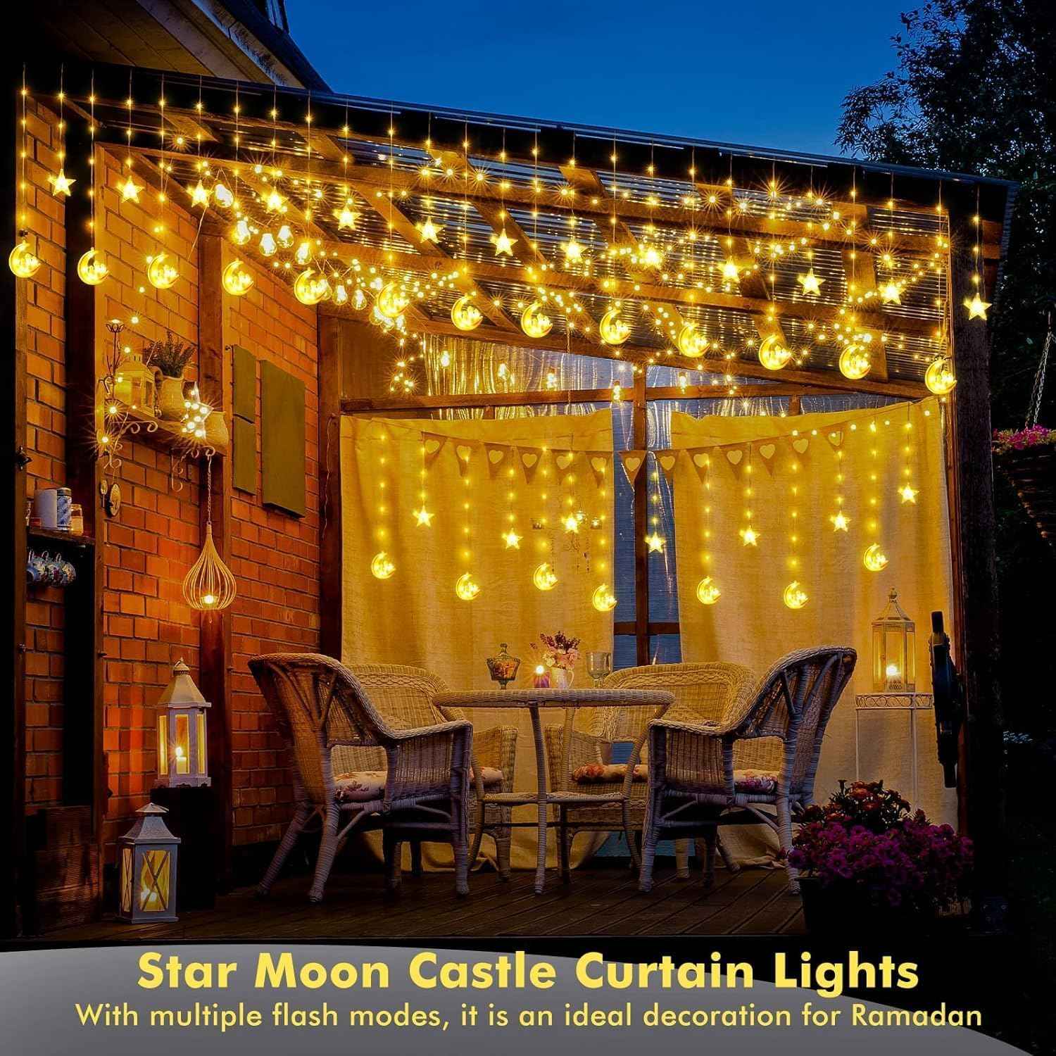 Ramadan Decoration Lamp, 8 Lighting Modes, Battery Operated Ramadan Lamp for Indoor Use, Curtains, Home, Party - Safqqa Egypt