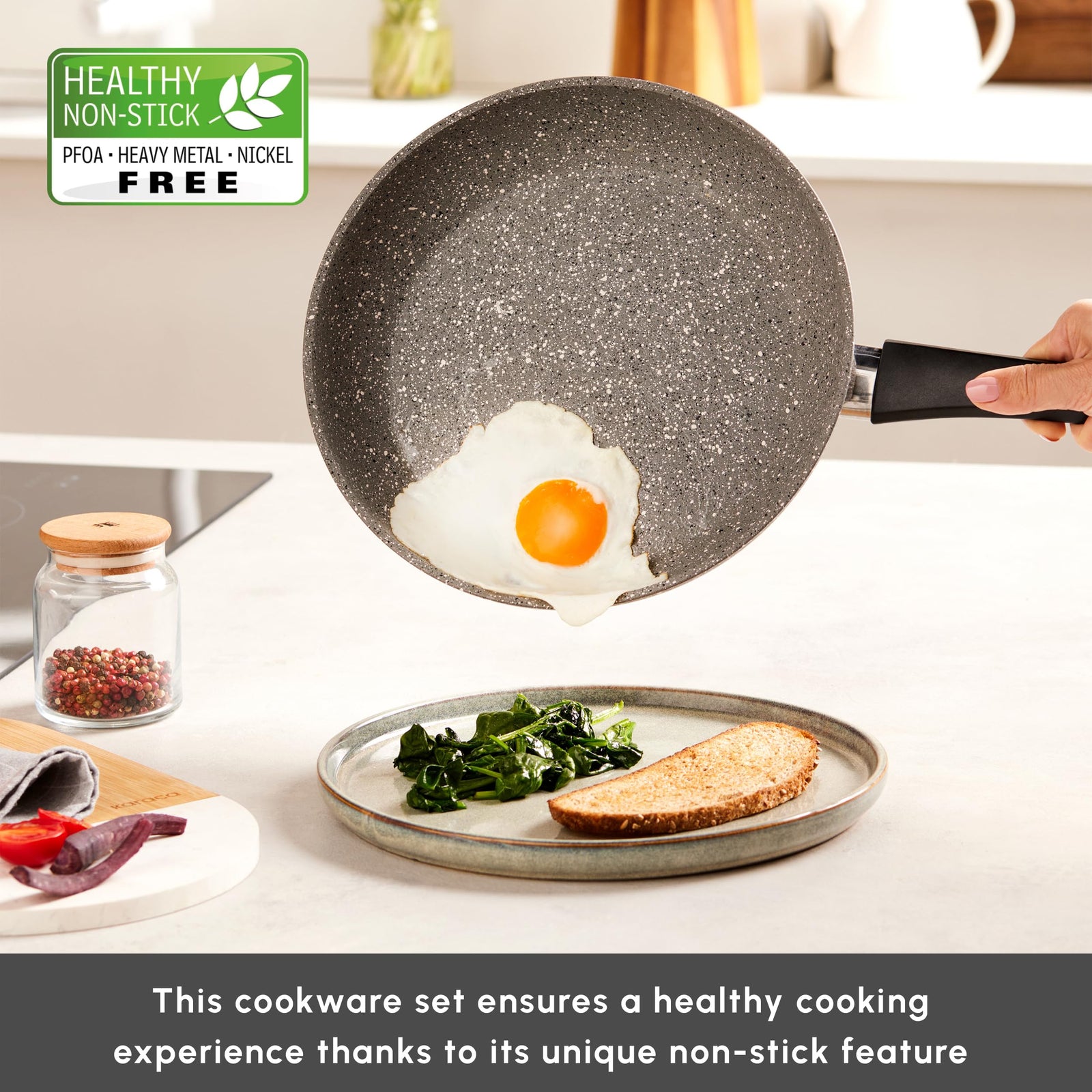 طقم أواني طهي كاراجا جريس بيوغرانيت 7 قطع بطبقة غير لاصقة