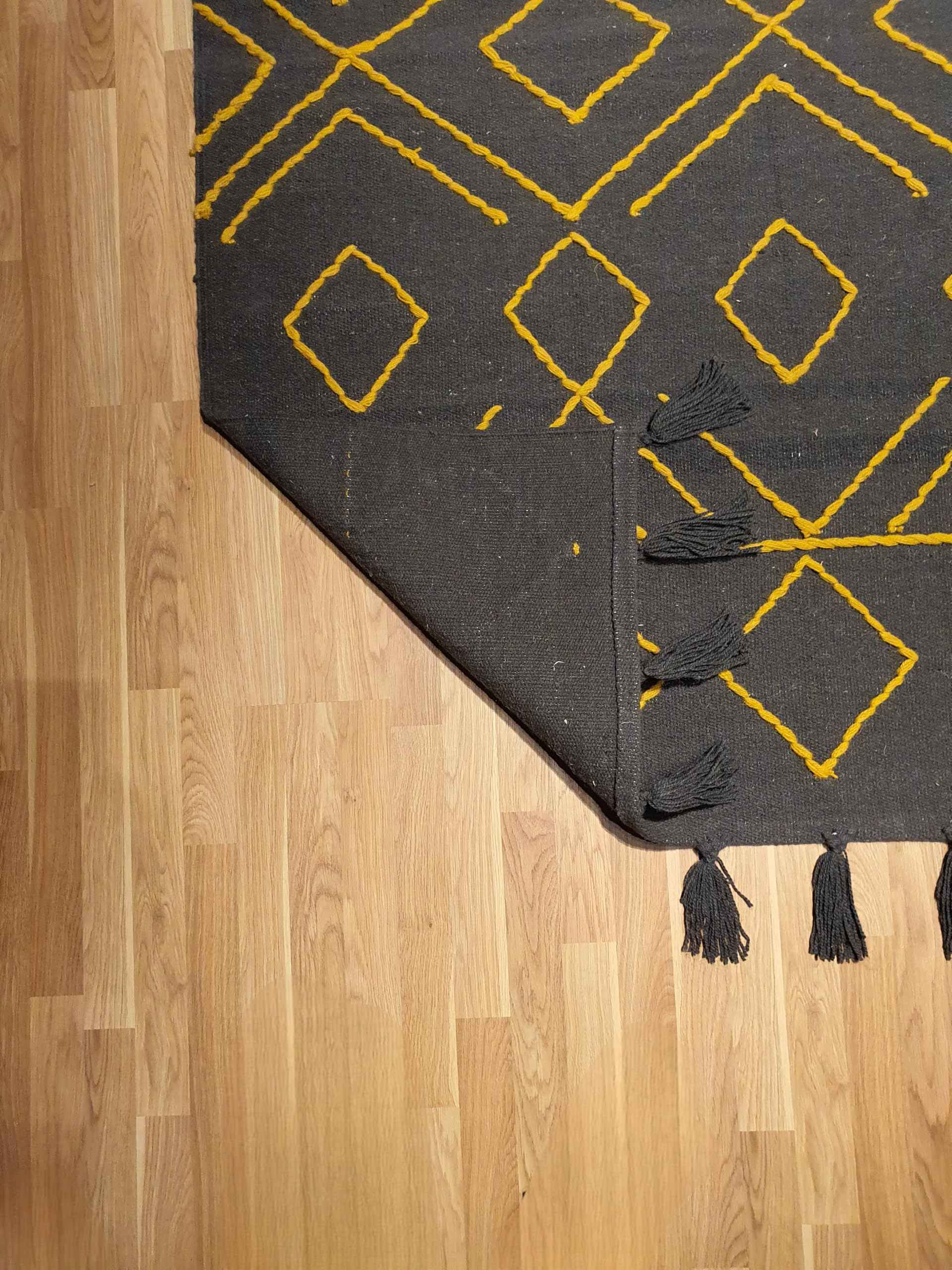 Kilim Studio | Wool Rug, 2 X 3 M, Dark Grey And Mustard - Safqqa Egypt