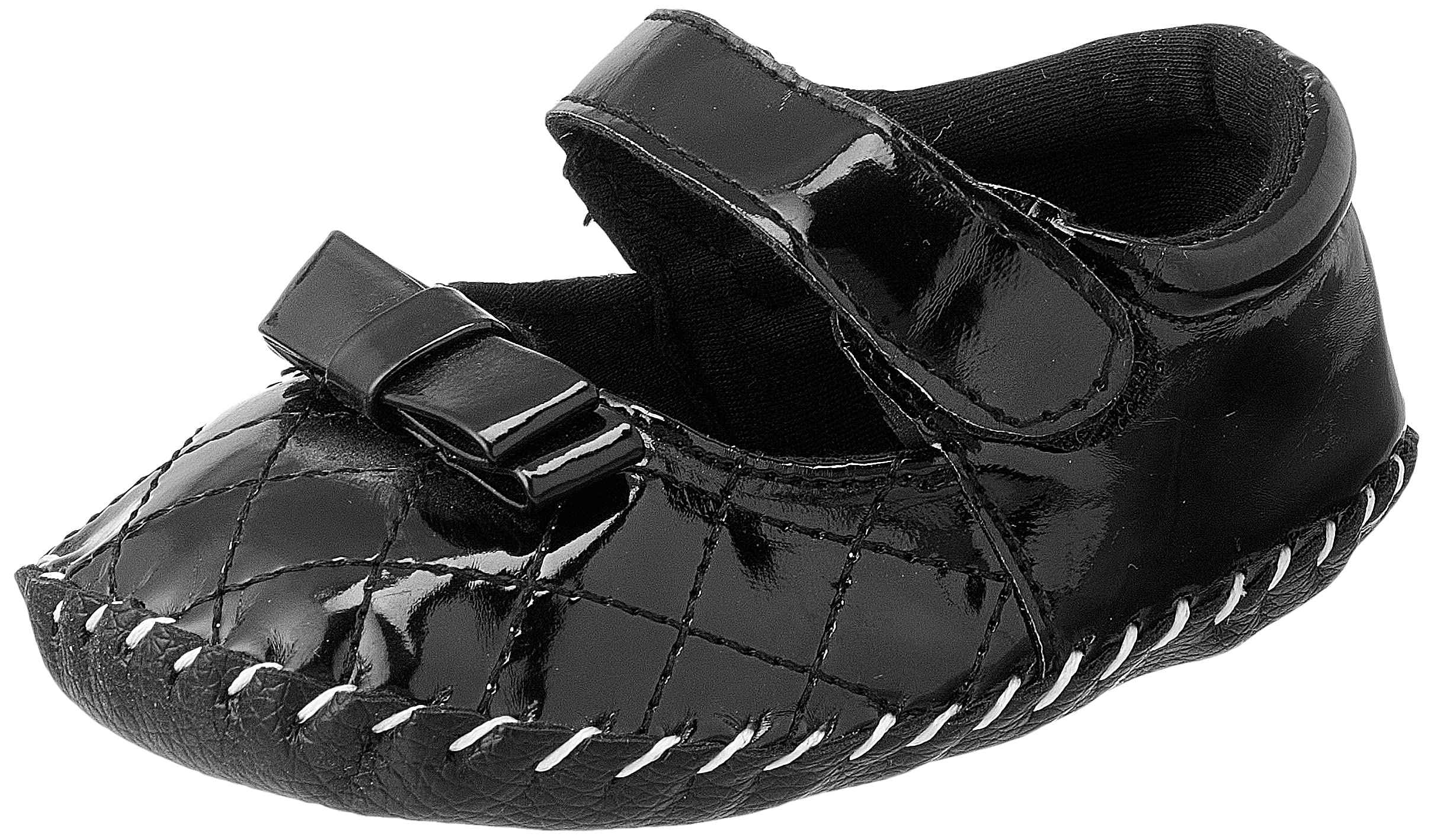 Mix & Max Quilted Patent Faux Leather Velcro-Strap Bow-Detail Shoes for Girls - Black, 12 - 18 Months - Safqqa Egypt
