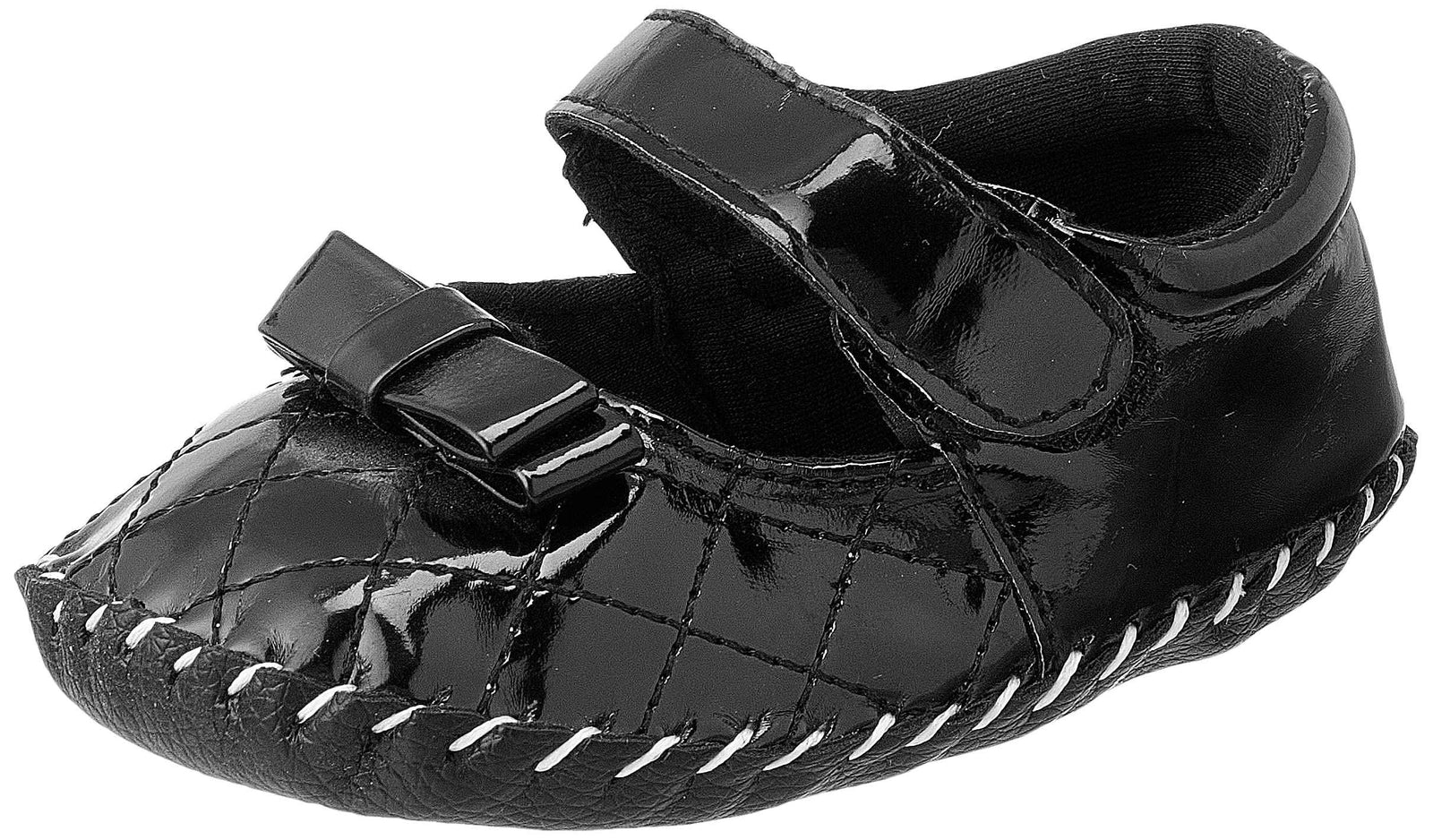 Mix & Max Quilted Patent Faux Leather Velcro-Strap Bow-Detail Shoes for Girls - Black, 12 - 18 Months - Safqqa Egypt