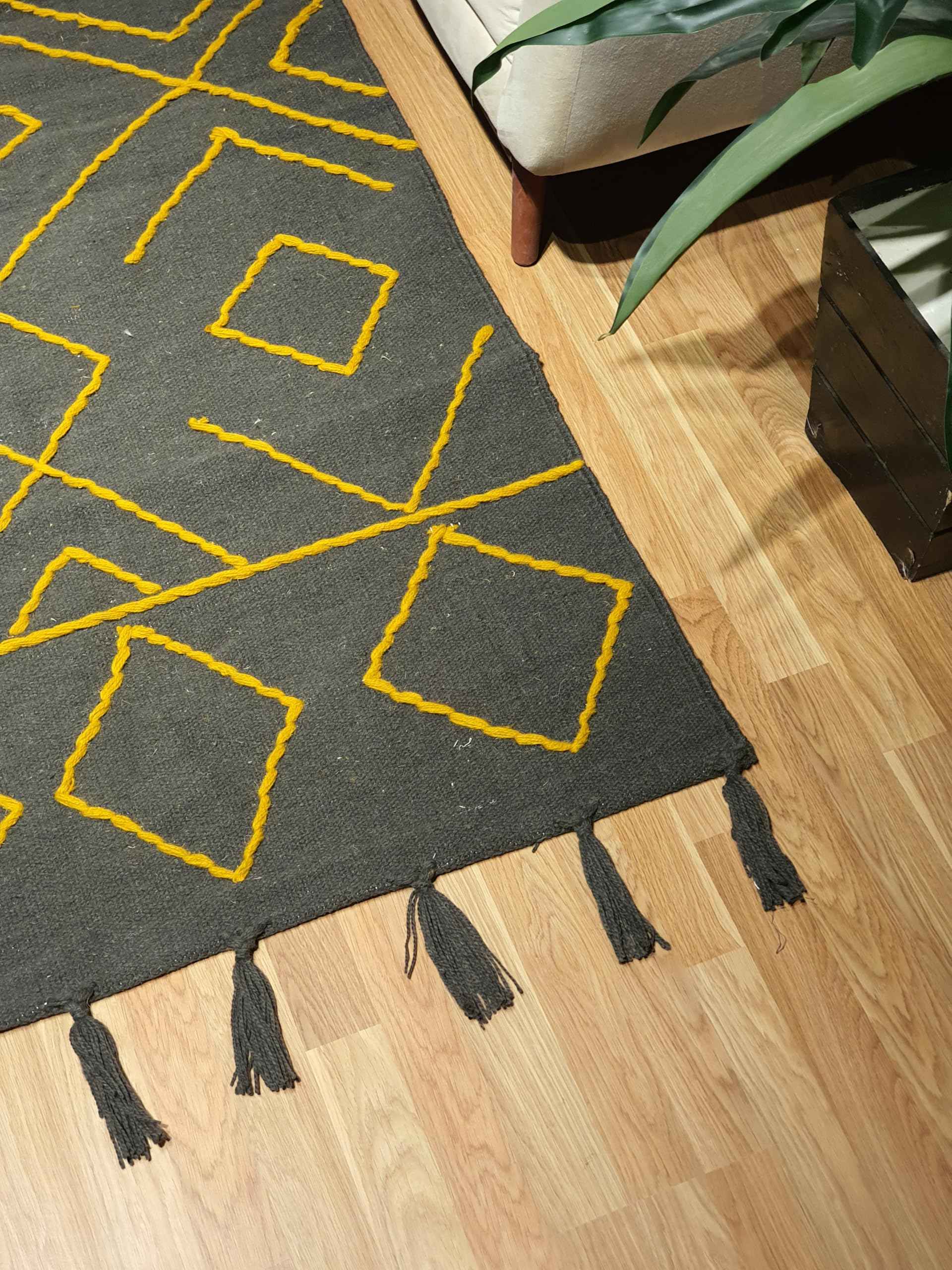 Kilim Studio | Wool Rug, 2 X 3 M, Dark Grey And Mustard - Safqqa Egypt