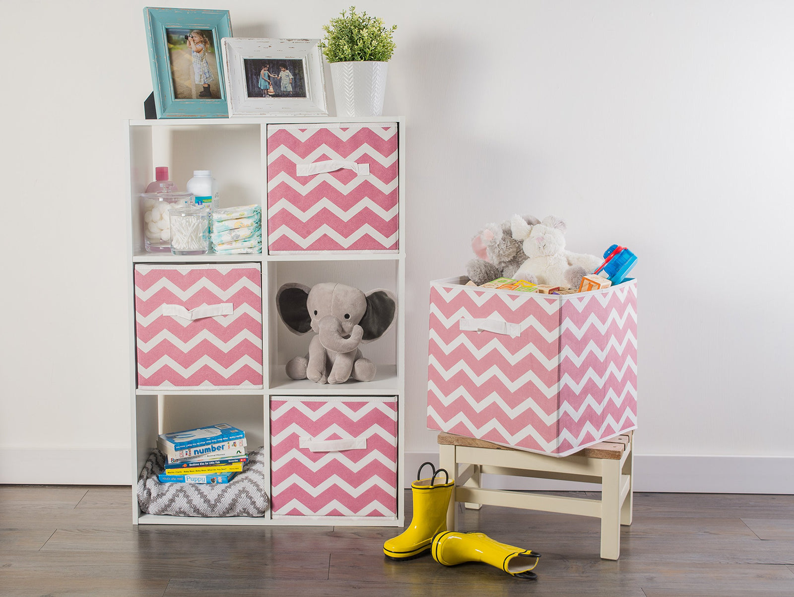 دي اي اي سلة تخزين من البوليستر غير المنسوج، شيفرون، روز، مجموعة صغيرة من قطعتين