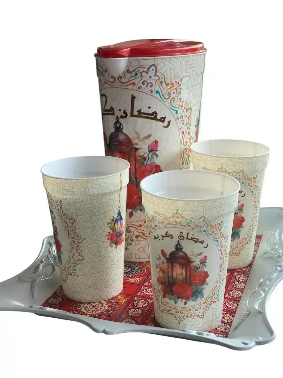 Pitcher with 3 Cups & Serving Tray - Safqqa Egypt