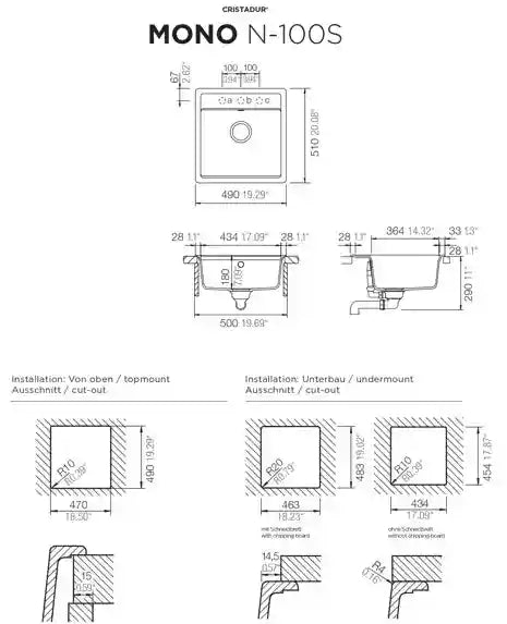 MONO N-100S Kitchen Sink – Compact Single Bowl | 50 cm Cabinet | Topmount & Undermount Installation - Safqqa Egypt