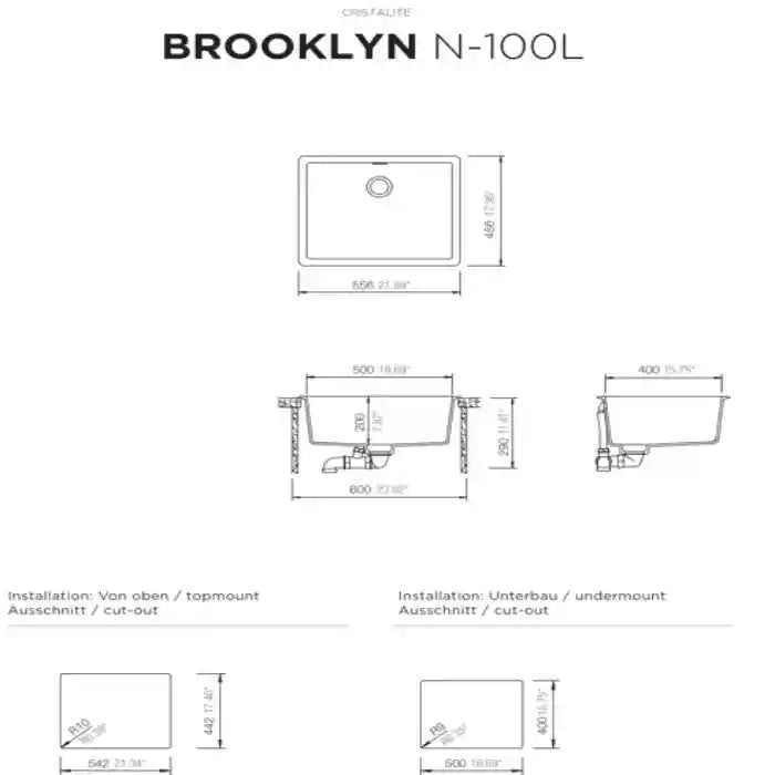 BROOKLYN N-100L Kitchen Sink – Single Bowl | 60 cm Cabinet | Topmount/Undermount Installation - Safqqa Egypt