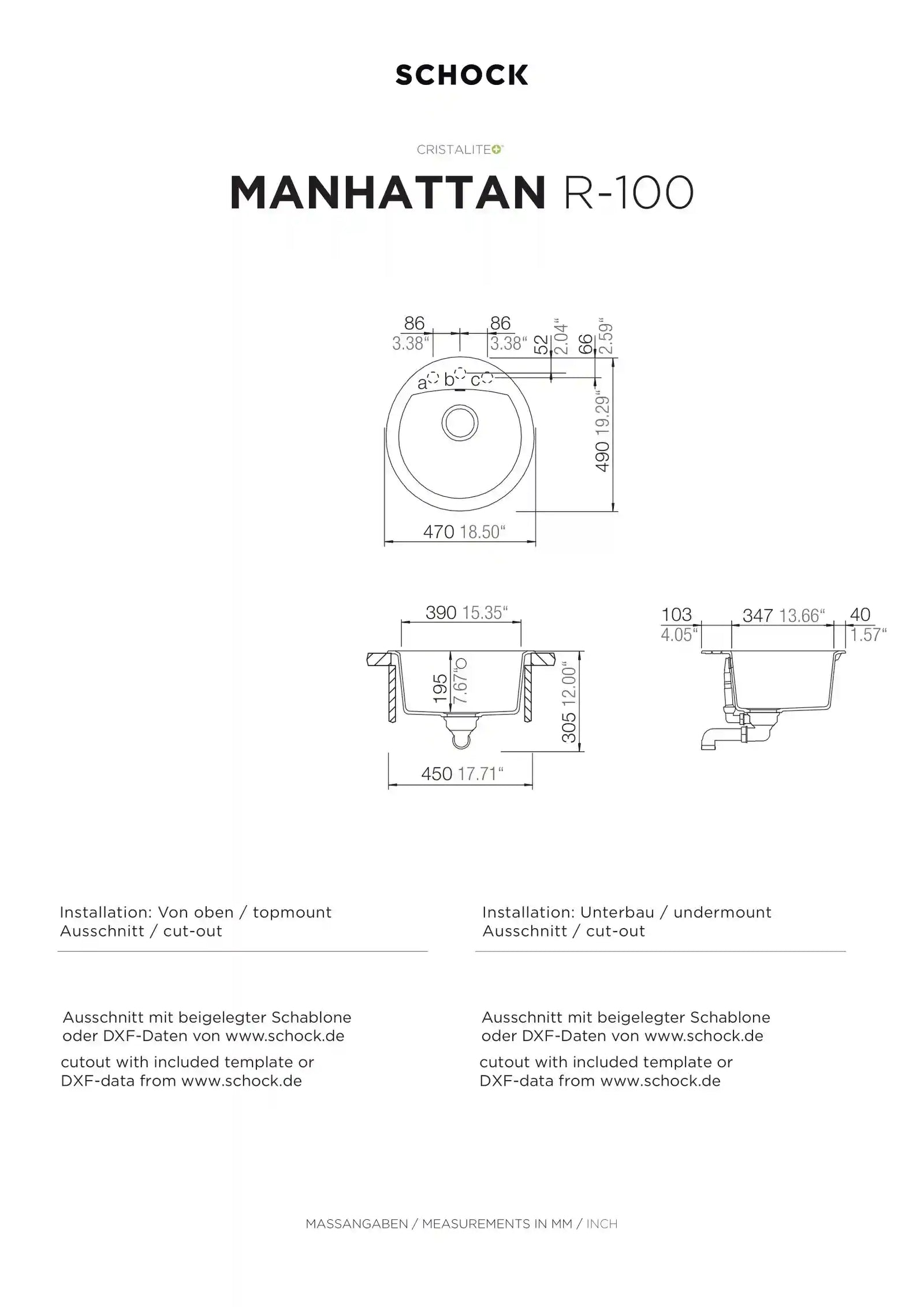 Manhattan R-100 Kitchen Sink – Compact Single Bowl | 45 cm Cabinet - Safqqa Egypt