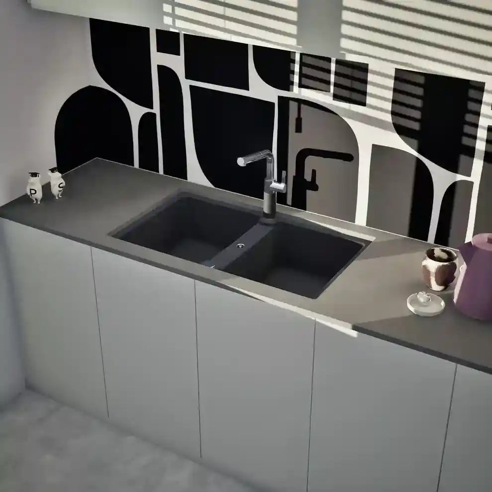 Element N-200 Kitchen Sink – Double Bowl | 90 cm Cabinet | Topmount/Undermount Installation - Safqqa Egypt