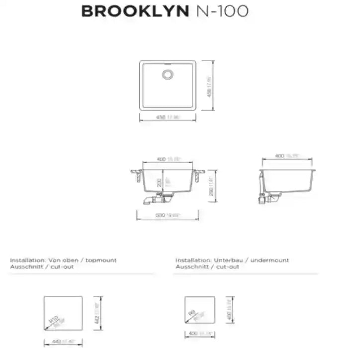 BROOKLYN N-100 Kitchen Sink – Single Bowl | 50 cm Cabinet Size | Topmount/Undermount Installation - Safqqa Egypt