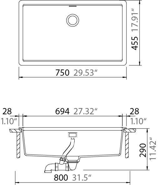 Brooklyn N-100XL Kitchen Sink – Extra-Large Single Bowl | 80 cm Cabinet | Topmount/Undermount Installation - Safqqa Egypt