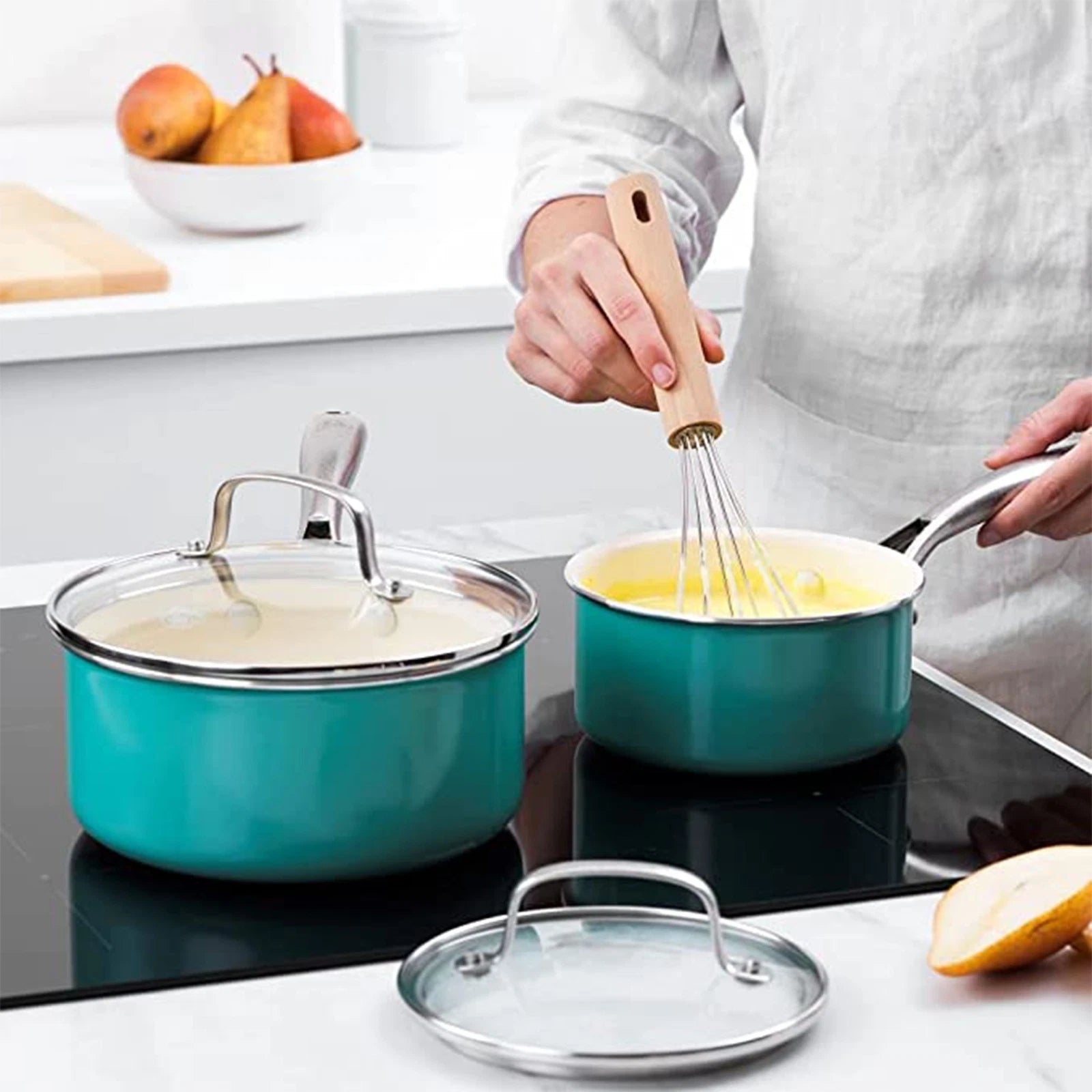 GreenLife Artizan 14cm/1L & 18cm/2L Healthy Ceramic Non-Stick Saucepan Set - Safqqa Egypt