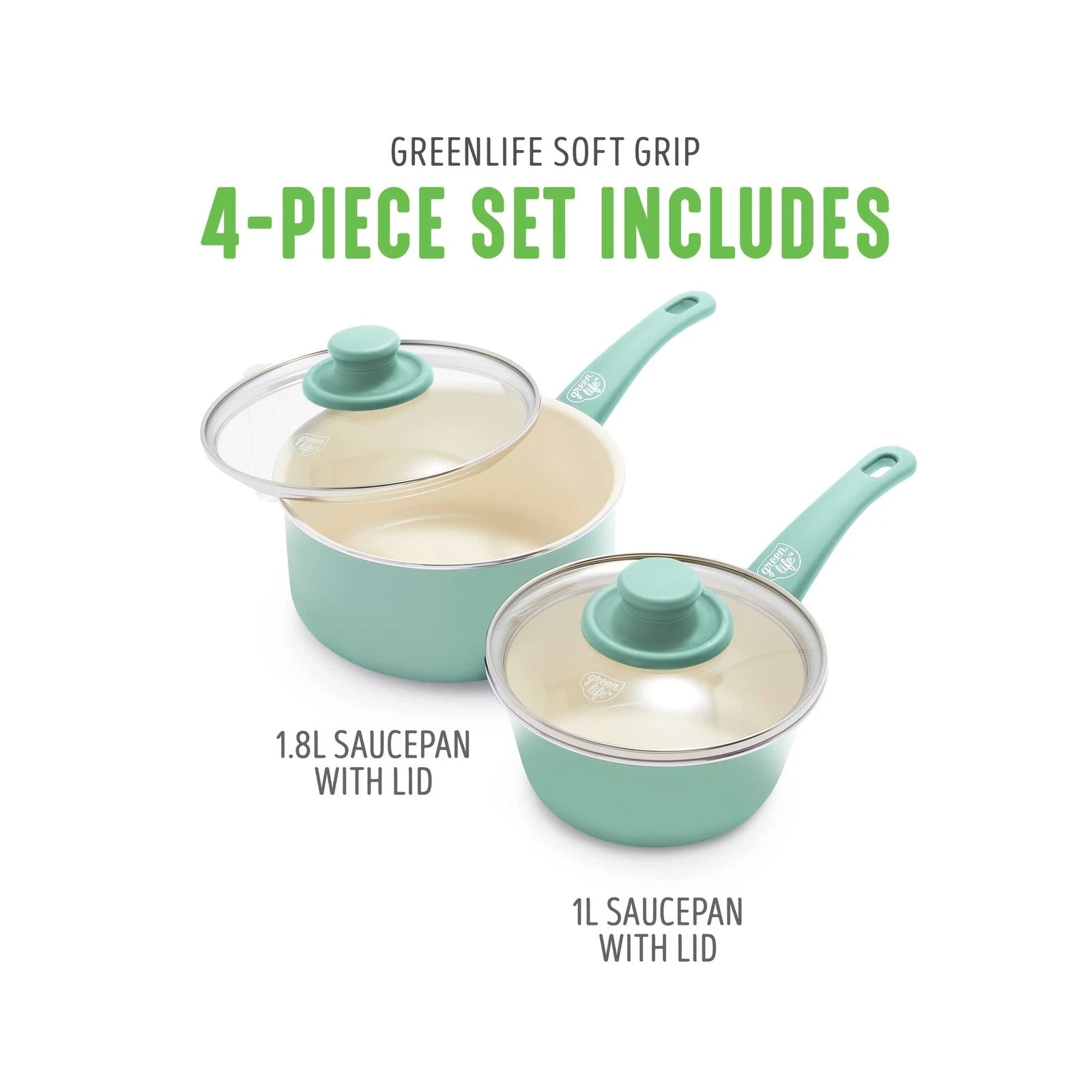 GreenLife Soft Grip Healthy Ceramic Nonstick 1QT 2QT Saucepan Pot Set - Safqqa Egypt