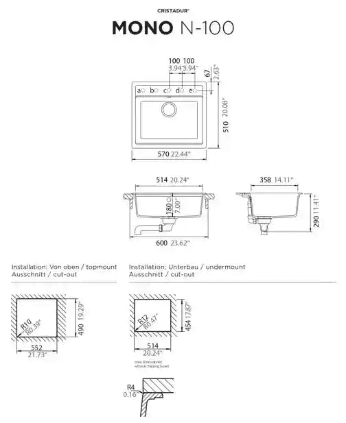 MONO N-100 Kitchen Sink – Single Bowl | 60 cm Cabinet | Topmount & Undermount Installation - Safqqa Egypt