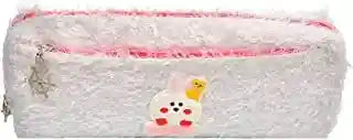 Portable Fur Pencil Case with Large Capacity and 2 Pockets - White - Safqqa Egypt