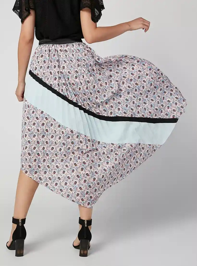 ELLE Printed Skirt with Asymmetric Hem and Elasticised Waistband - Safqqa Egypt