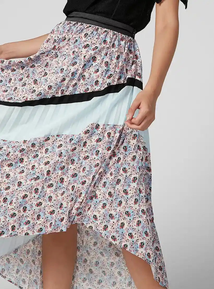 ELLE Printed Skirt with Asymmetric Hem and Elasticised Waistband - Safqqa Egypt