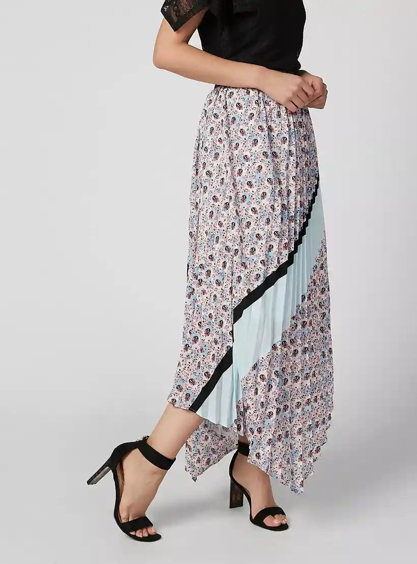 ELLE Printed Skirt with Asymmetric Hem and Elasticised Waistband - Safqqa Egypt