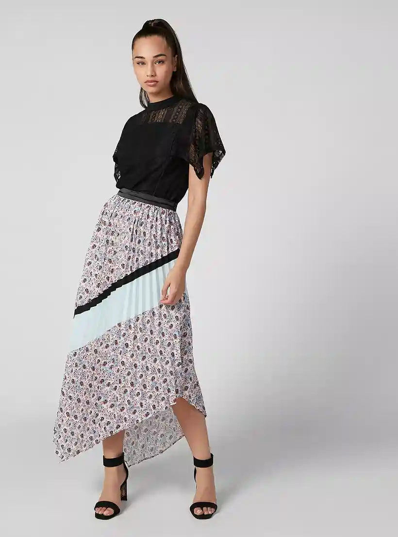 ELLE Printed Skirt with Asymmetric Hem and Elasticised Waistband - Safqqa Egypt