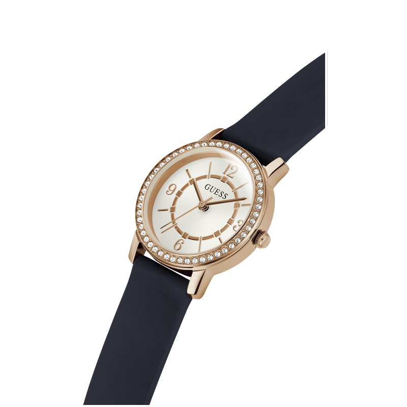Guess Ladies Round Watch with Navy Silicone Strap