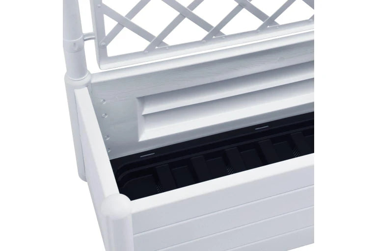 Stefanplast 80 L Outdoor Rectangular Planter Box with Trellis – White Wood-Effect