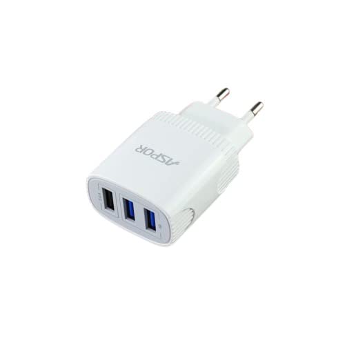 شاحن منزلي ASPOR A812 2.4 A IQ + كابل Type C 3 USB - أبيض - صندوق تالف