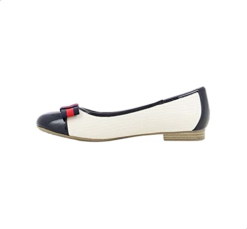 Sprox Two-Tone Front Bow Flat Shoes for Women - Navy and White