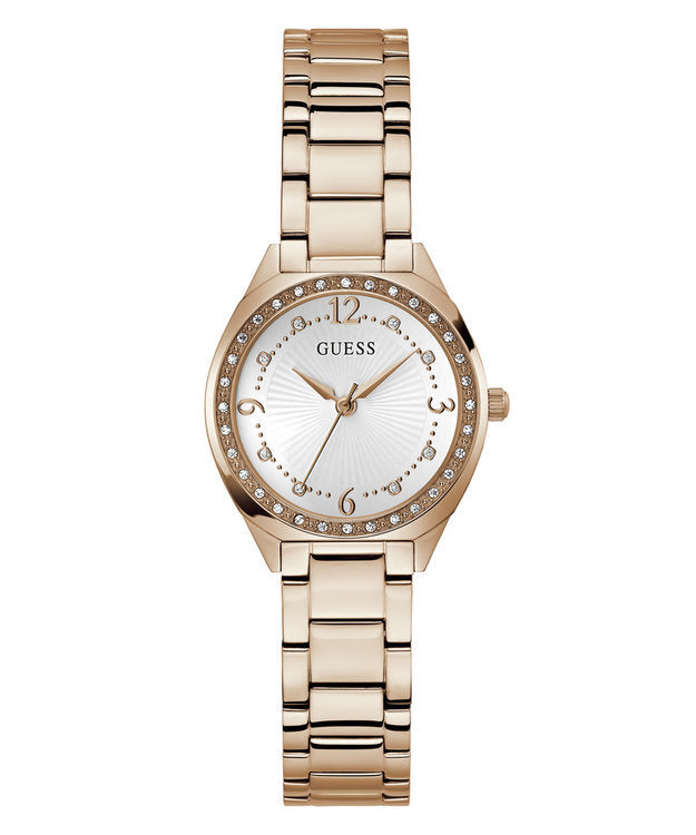 Guess Women’s Watch with Rose Gold Tone Case, White Dial – Quartz