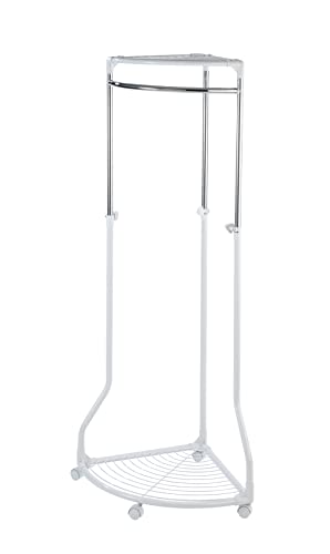 WENKO Coat Rack Freestanding, Clothes Hanger Stand for Entryway, Coat Rack with Shoe Storage, Adjustable Corner Coat Rack, White/Chrome, Holds up to 110lbs, 27.6 x 44-65.4 x 21.7 in