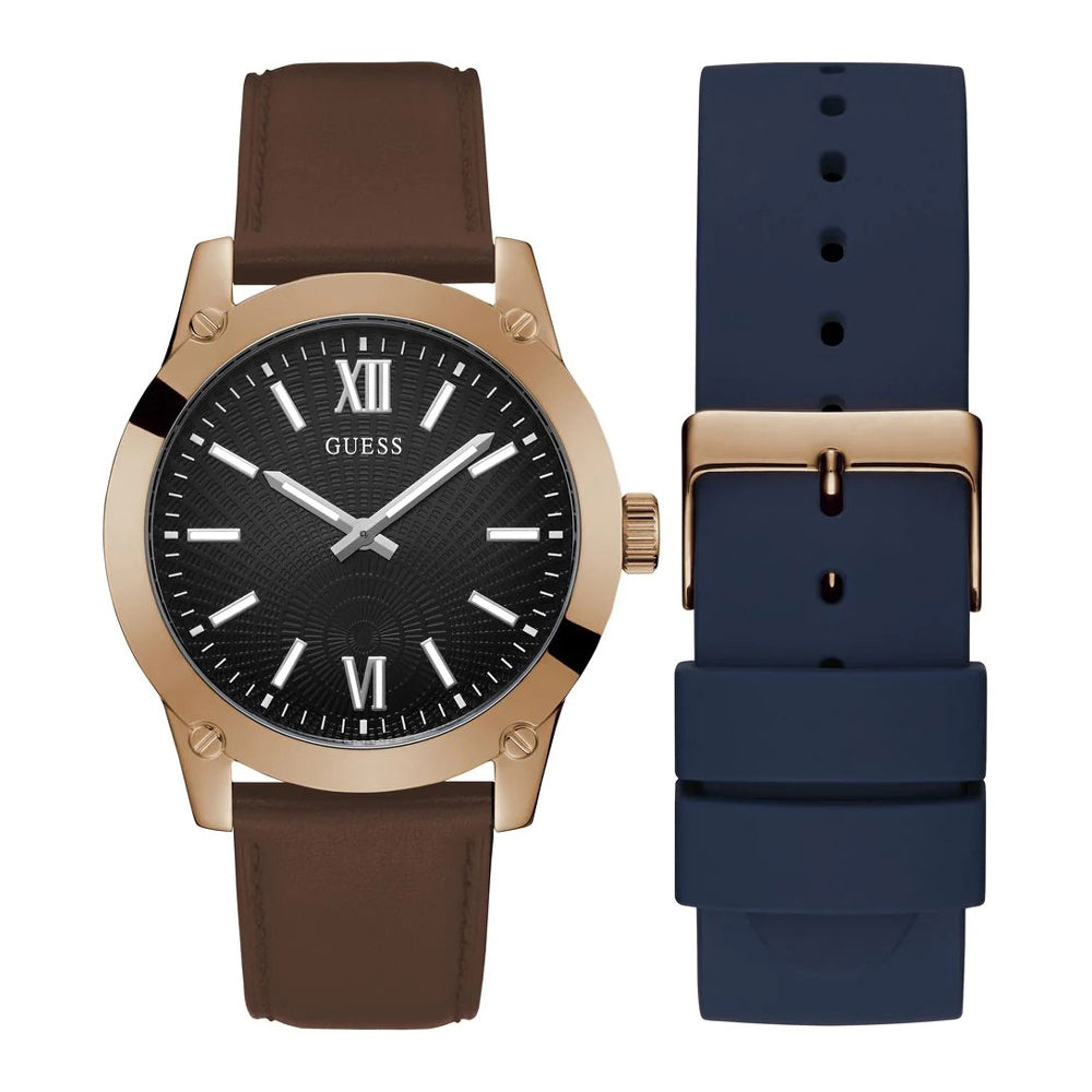 مجموعة ساعة جيس رجالية – لون ذهبي وردي