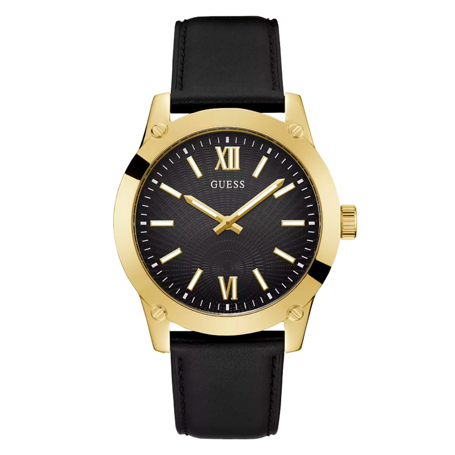 Guess Men's Analog Watch with Black Leather Strap