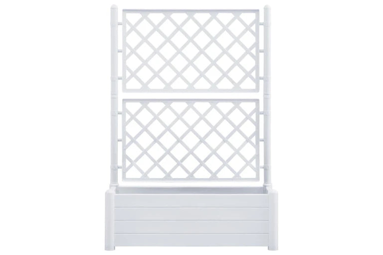 Stefanplast 80 L Outdoor Rectangular Planter Box with Trellis – White Wood-Effect