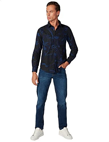 Lee Cooper Camouflage Pattern Front Pockets Cotton Shirts for Mens - Navy & Black